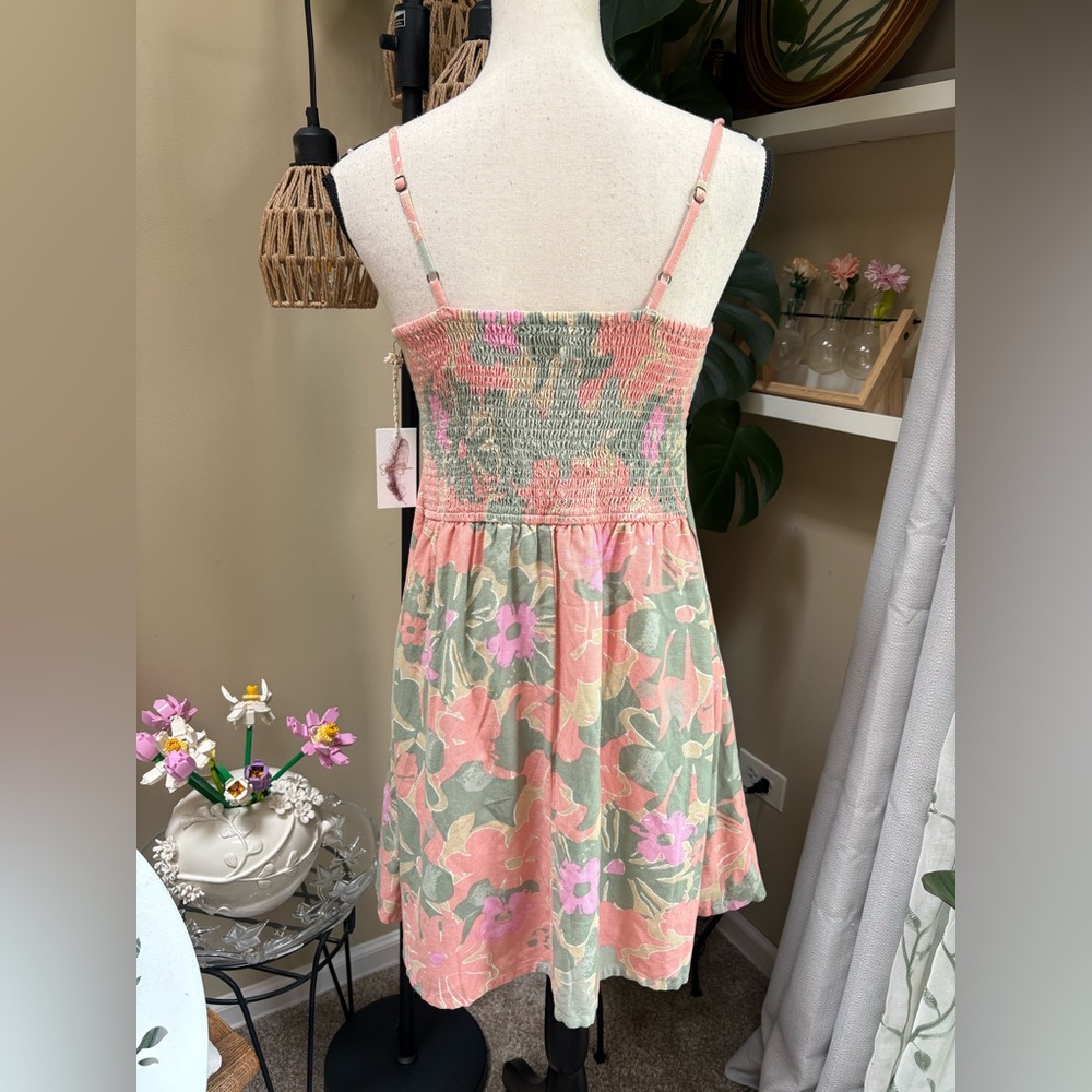 NWT Floral Tie-Front Linen Mini Dress in Pink & Green by Jessica Simpson - Picture 7 of 9